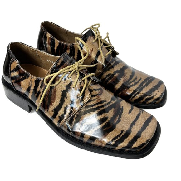 Vintage Tan Gold Zebra Oxford Formal Dress Shoe Rare OOAK NWOT - Picture 2 of 12